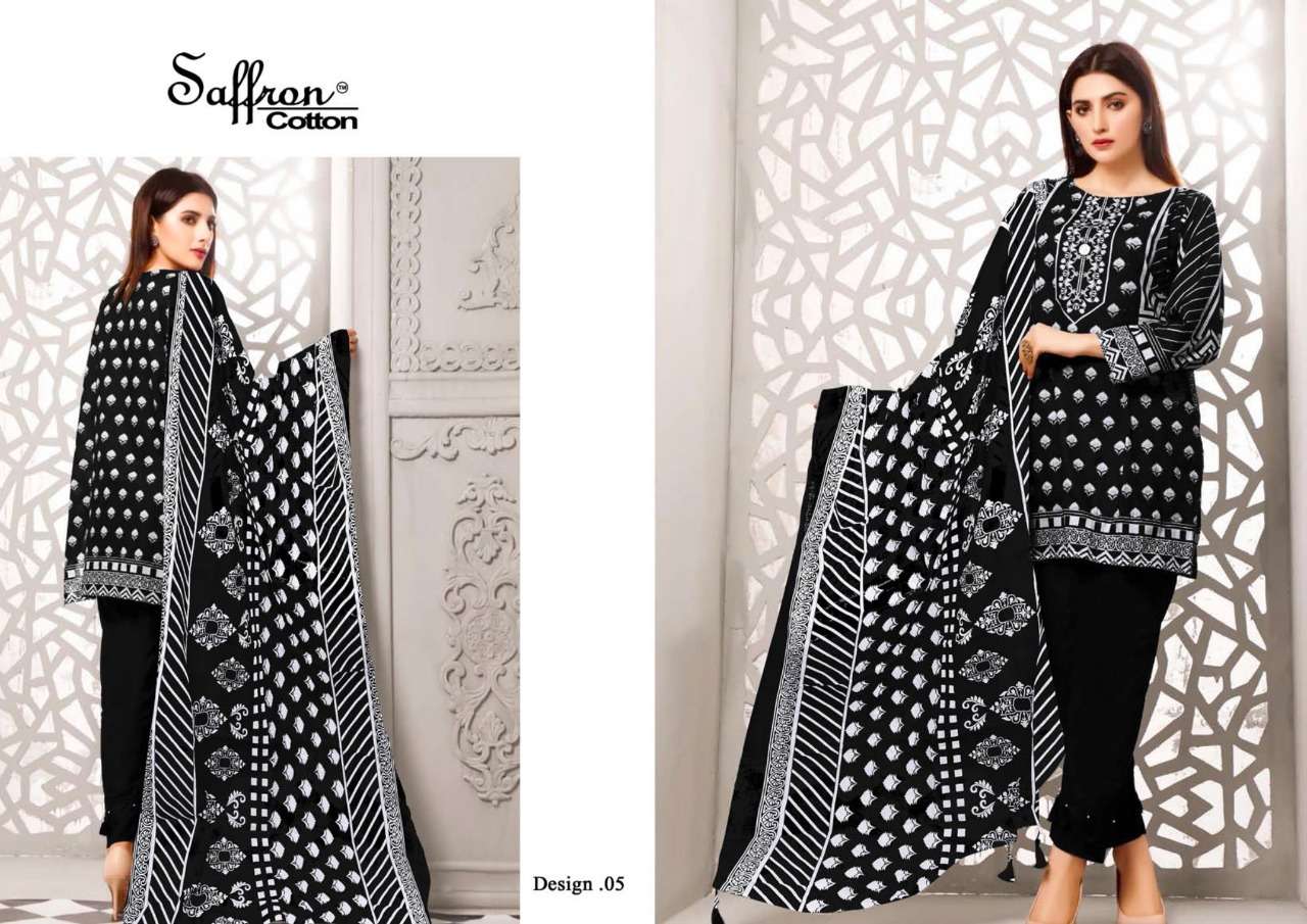 BLACK AND WHITE BY SAFFRON COTTON 01 TO 10 SERIES BEAUTIFUL SUITS COLORFUL STYLISH FANCY CASUAL WEAR & ETHNIC WEAR PURE CAMBRIC PRINT DRESSES AT WHOLESALE PRICE