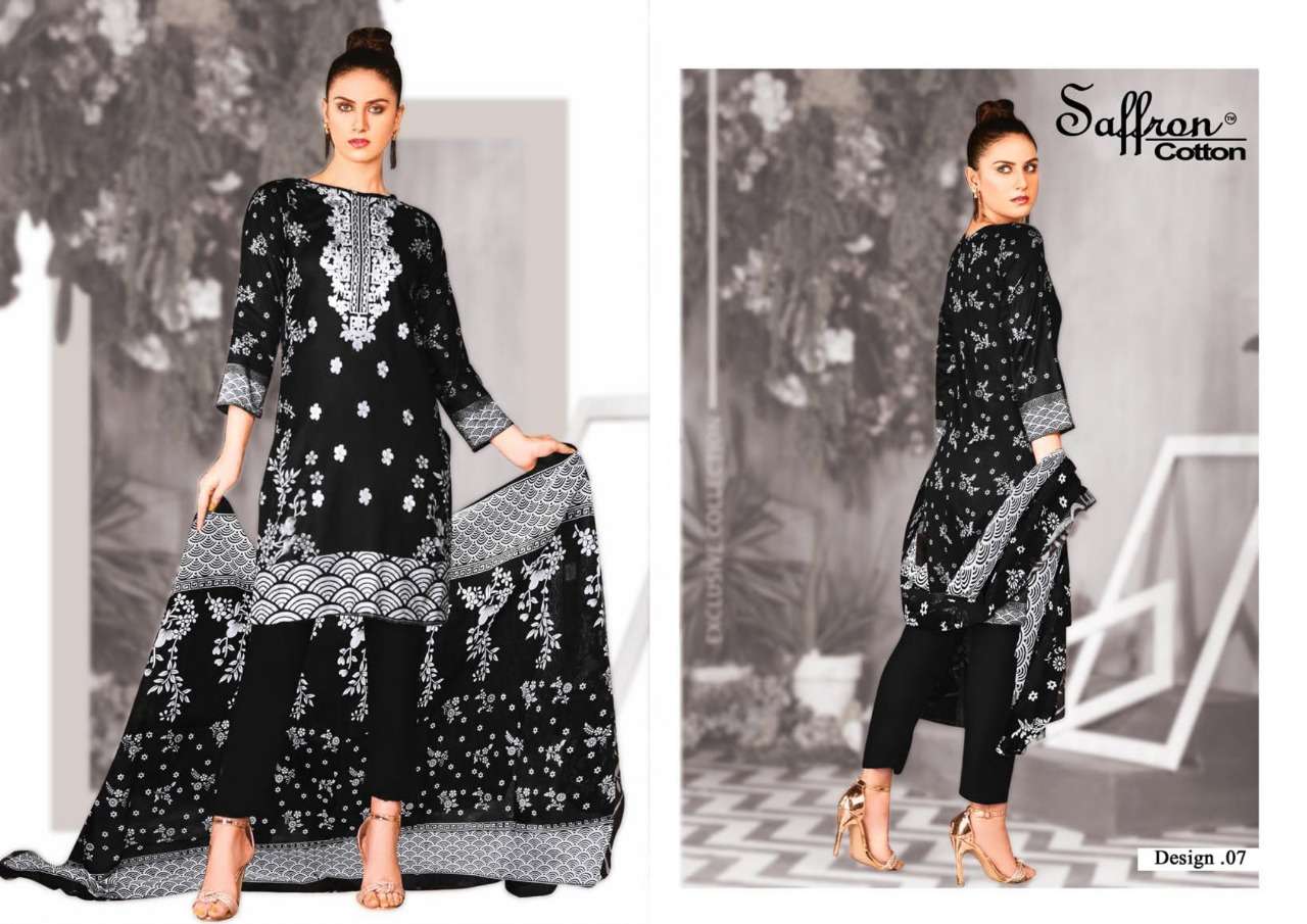 BLACK AND WHITE BY SAFFRON COTTON 01 TO 10 SERIES BEAUTIFUL SUITS COLORFUL STYLISH FANCY CASUAL WEAR & ETHNIC WEAR PURE CAMBRIC PRINT DRESSES AT WHOLESALE PRICE
