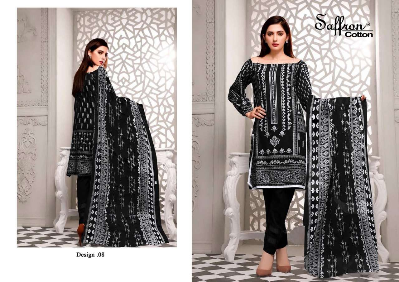 BLACK AND WHITE BY SAFFRON COTTON 01 TO 10 SERIES BEAUTIFUL SUITS COLORFUL STYLISH FANCY CASUAL WEAR & ETHNIC WEAR PURE CAMBRIC PRINT DRESSES AT WHOLESALE PRICE