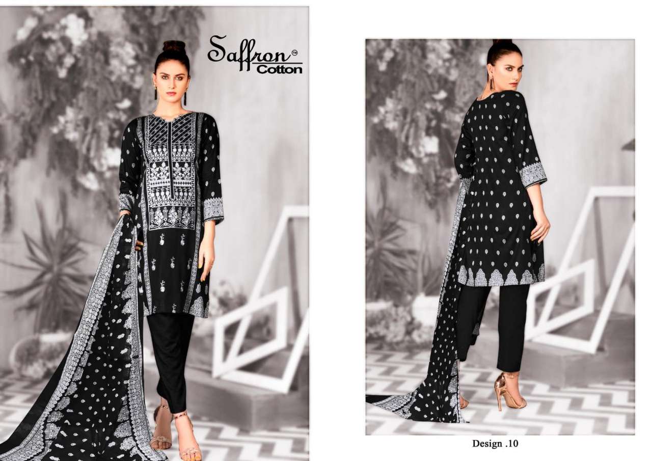 BLACK AND WHITE BY SAFFRON COTTON 01 TO 10 SERIES BEAUTIFUL SUITS COLORFUL STYLISH FANCY CASUAL WEAR & ETHNIC WEAR PURE CAMBRIC PRINT DRESSES AT WHOLESALE PRICE