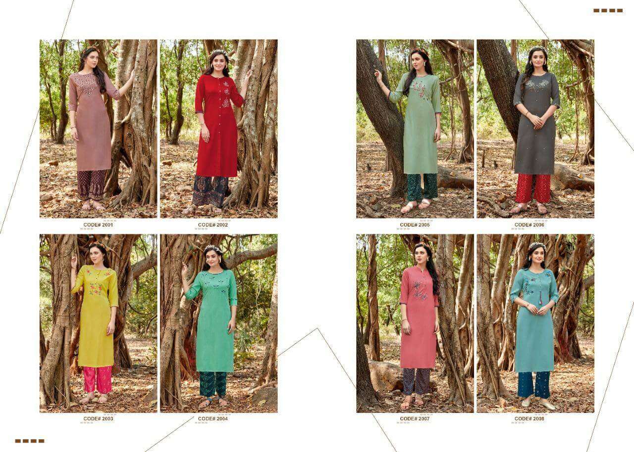 HEENA BY VESH 2001 TO 2008 SERIES DESIGNER STYLISH FANCY COLORFUL BEAUTIFUL PARTY WEAR & ETHNIC WEAR COLLECTION RAYON KHATLI WORK KURTIS WITH BOTTOM AT WHOLESALE PRICE