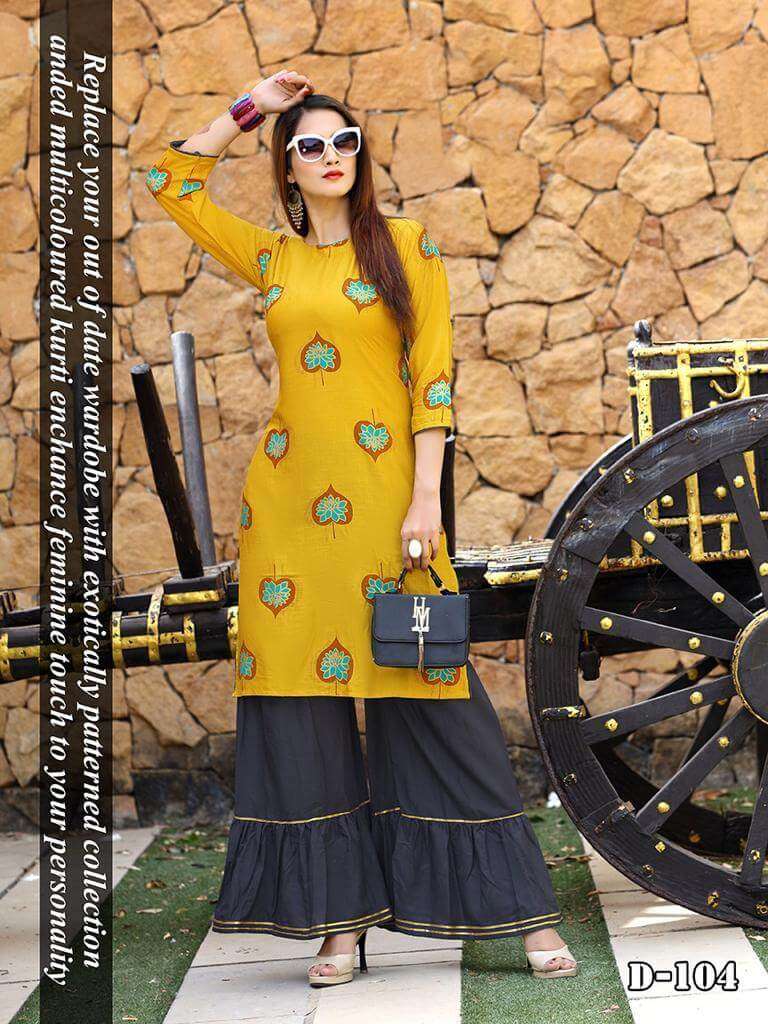 NATASHA BY RANG TARANG 101 TO 106 SERIES DESIGNER STYLISH FANCY COLORFUL BEAUTIFUL PARTY WEAR & ETHNIC WEAR COLLECTION RAYON SLUB PRINT KURTIS WITH BOTTOM AT WHOLESALE PRICE