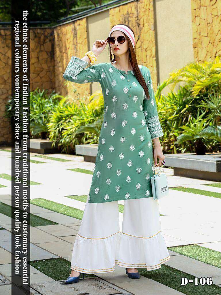 NATASHA BY RANG TARANG 101 TO 106 SERIES DESIGNER STYLISH FANCY COLORFUL BEAUTIFUL PARTY WEAR & ETHNIC WEAR COLLECTION RAYON SLUB PRINT KURTIS WITH BOTTOM AT WHOLESALE PRICE