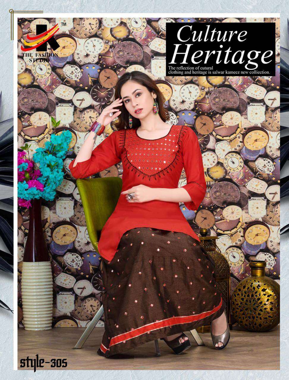 CLASSIC BY THE FASHION STUDIO 301 TO 308 SERIES DESIGNER STYLISH FANCY COLORFUL BEAUTIFUL PARTY WEAR & ETHNIC WEAR COLLECTION RAYON TWO TONE KURTIS WITH BOTTOM AT WHOLESALE PRICE