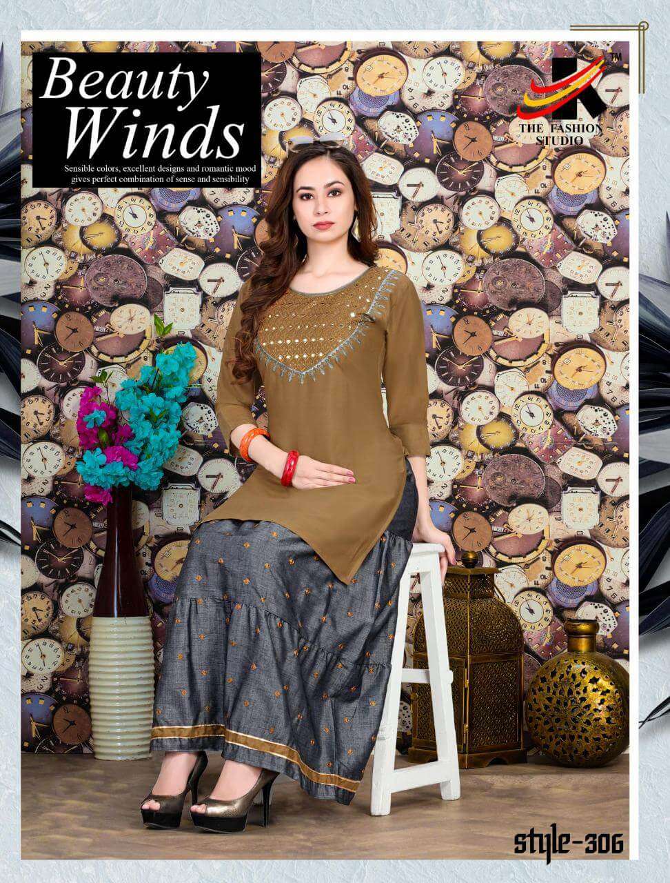 CLASSIC BY THE FASHION STUDIO 301 TO 308 SERIES DESIGNER STYLISH FANCY COLORFUL BEAUTIFUL PARTY WEAR & ETHNIC WEAR COLLECTION RAYON TWO TONE KURTIS WITH BOTTOM AT WHOLESALE PRICE