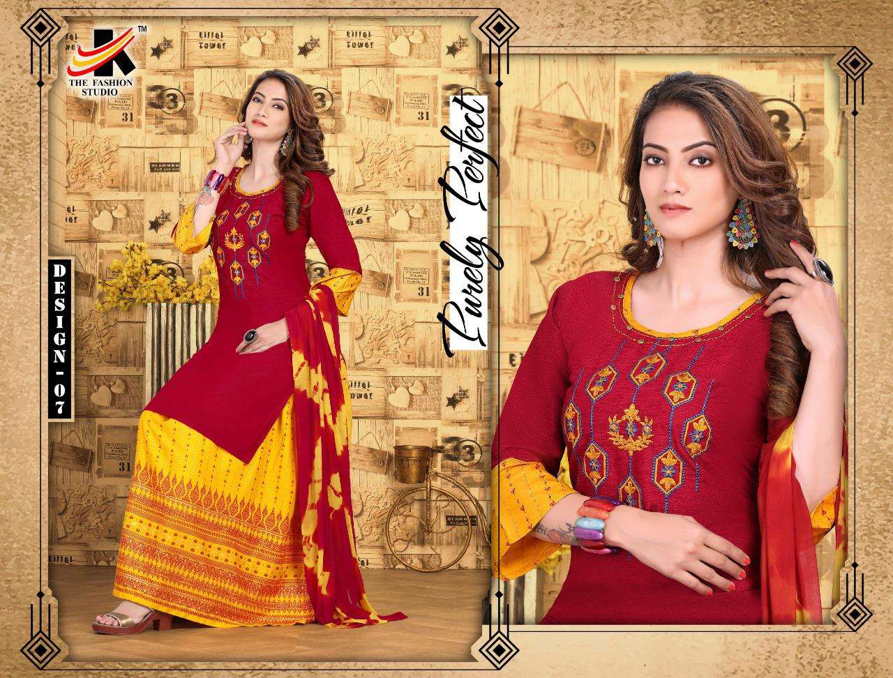 NAFISA BY THE FASHION STUDIO 31 TO 38 SERIES BEAUTIFUL STYLISH SHARARA SUITS FANCY COLORFUL CASUAL WEAR & ETHNIC WEAR & READY TO WEAR HEAVY RAYON EMBROIDERED DRESSES AT WHOLESALE PRICE