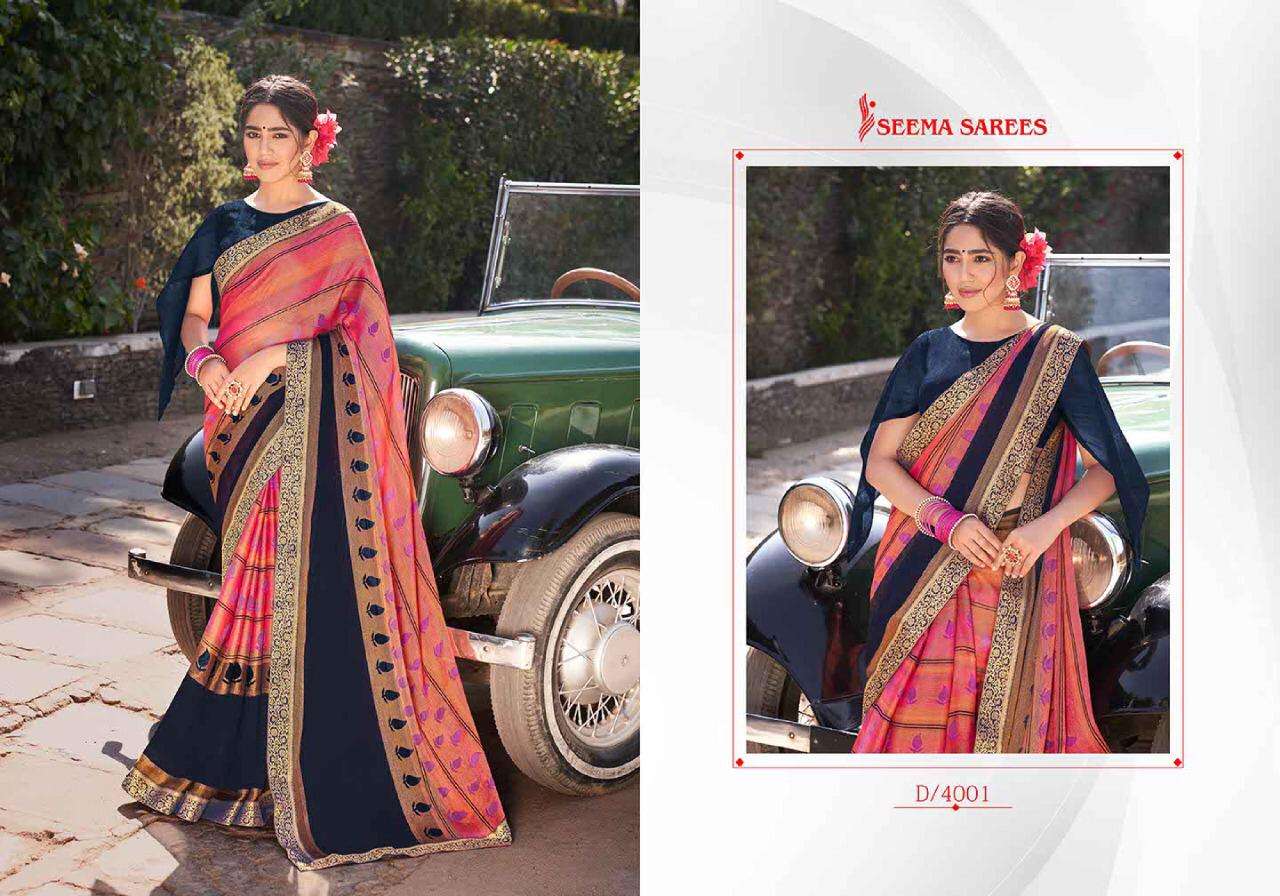 RUPA VOL-2 BY SEEMA SAREES 4001 TO 4010 SERIES INDIAN TRADITIONAL WEAR COLLECTION BEAUTIFUL STYLISH FANCY COLORFUL PARTY WEAR & OCCASIONAL WEAR CHIFFON BRASSO SAREES AT WHOLESALE PRICE