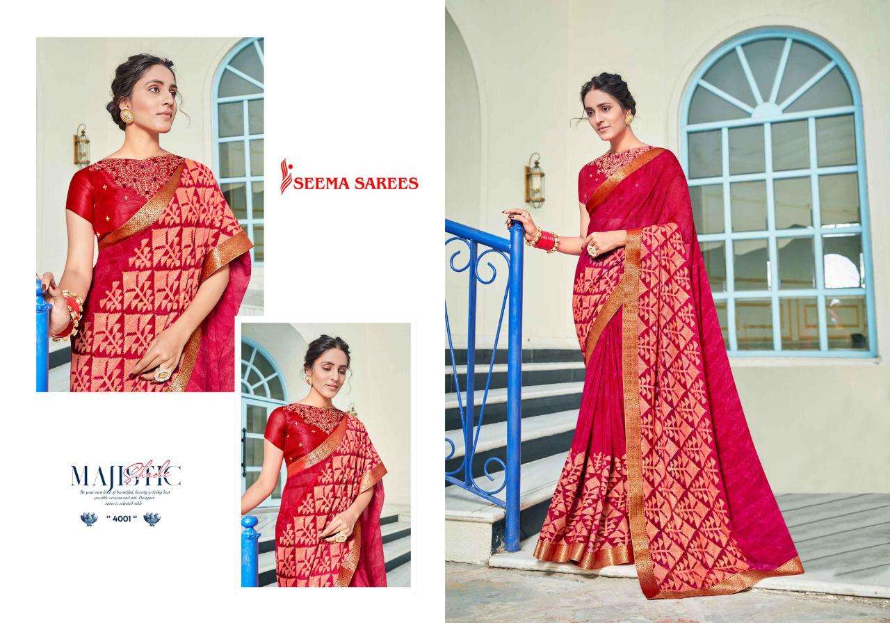 MANGLAM VOL-2 BY SEEMA SAREES 4001 TO 4010 SERIES INDIAN TRADITIONAL WEAR COLLECTION BEAUTIFUL STYLISH FANCY COLORFUL PARTY WEAR & OCCASIONAL WEAR HEAVY GEORGETTE SAREES AT WHOLESALE PRICE