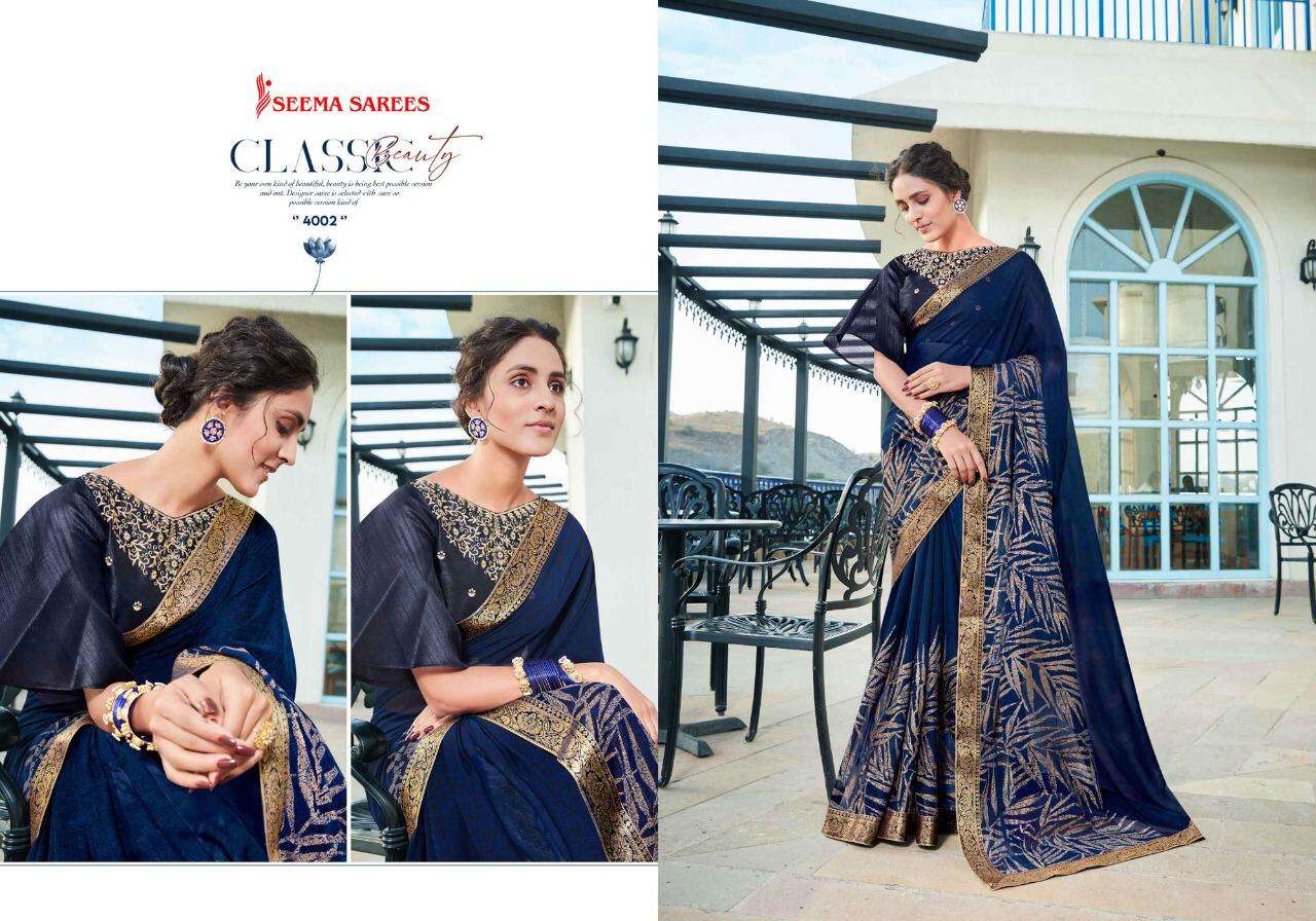MANGLAM VOL-2 BY SEEMA SAREES 4001 TO 4010 SERIES INDIAN TRADITIONAL WEAR COLLECTION BEAUTIFUL STYLISH FANCY COLORFUL PARTY WEAR & OCCASIONAL WEAR HEAVY GEORGETTE SAREES AT WHOLESALE PRICE