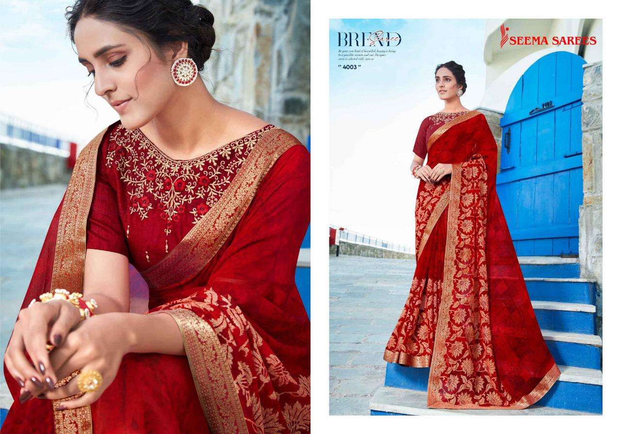 MANGLAM VOL-2 BY SEEMA SAREES 4001 TO 4010 SERIES INDIAN TRADITIONAL WEAR COLLECTION BEAUTIFUL STYLISH FANCY COLORFUL PARTY WEAR & OCCASIONAL WEAR HEAVY GEORGETTE SAREES AT WHOLESALE PRICE
