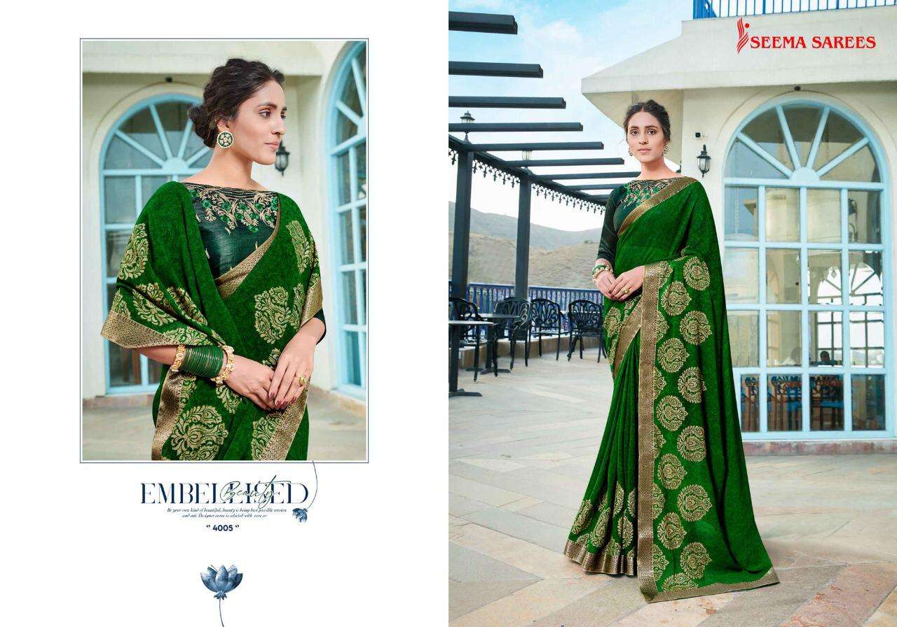 MANGLAM VOL-2 BY SEEMA SAREES 4001 TO 4010 SERIES INDIAN TRADITIONAL WEAR COLLECTION BEAUTIFUL STYLISH FANCY COLORFUL PARTY WEAR & OCCASIONAL WEAR HEAVY GEORGETTE SAREES AT WHOLESALE PRICE