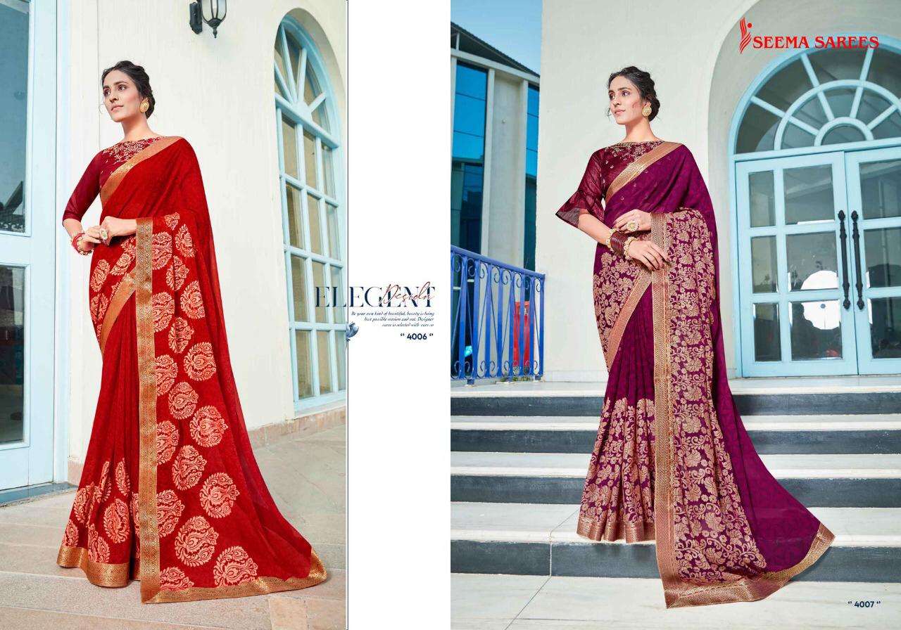 MANGLAM VOL-2 BY SEEMA SAREES 4001 TO 4010 SERIES INDIAN TRADITIONAL WEAR COLLECTION BEAUTIFUL STYLISH FANCY COLORFUL PARTY WEAR & OCCASIONAL WEAR HEAVY GEORGETTE SAREES AT WHOLESALE PRICE