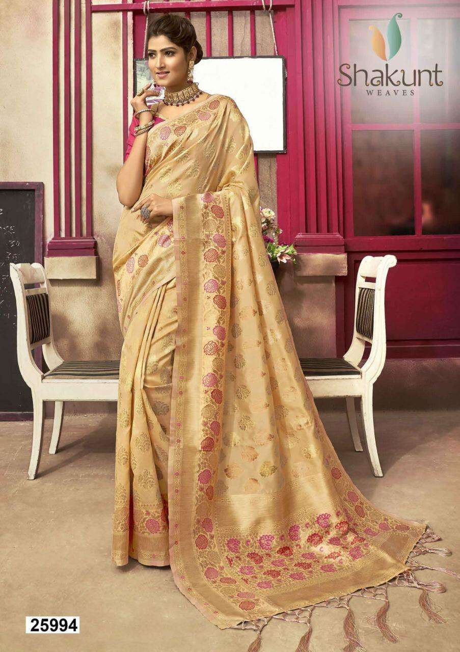 AHANITA BY SHAKUNT 25991 TO 25996 SERIES INDIAN TRADITIONAL WEAR COLLECTION BEAUTIFUL STYLISH FANCY COLORFUL PARTY WEAR & OCCASIONAL WEAR SILK SAREES AT WHOLESALE PRICE