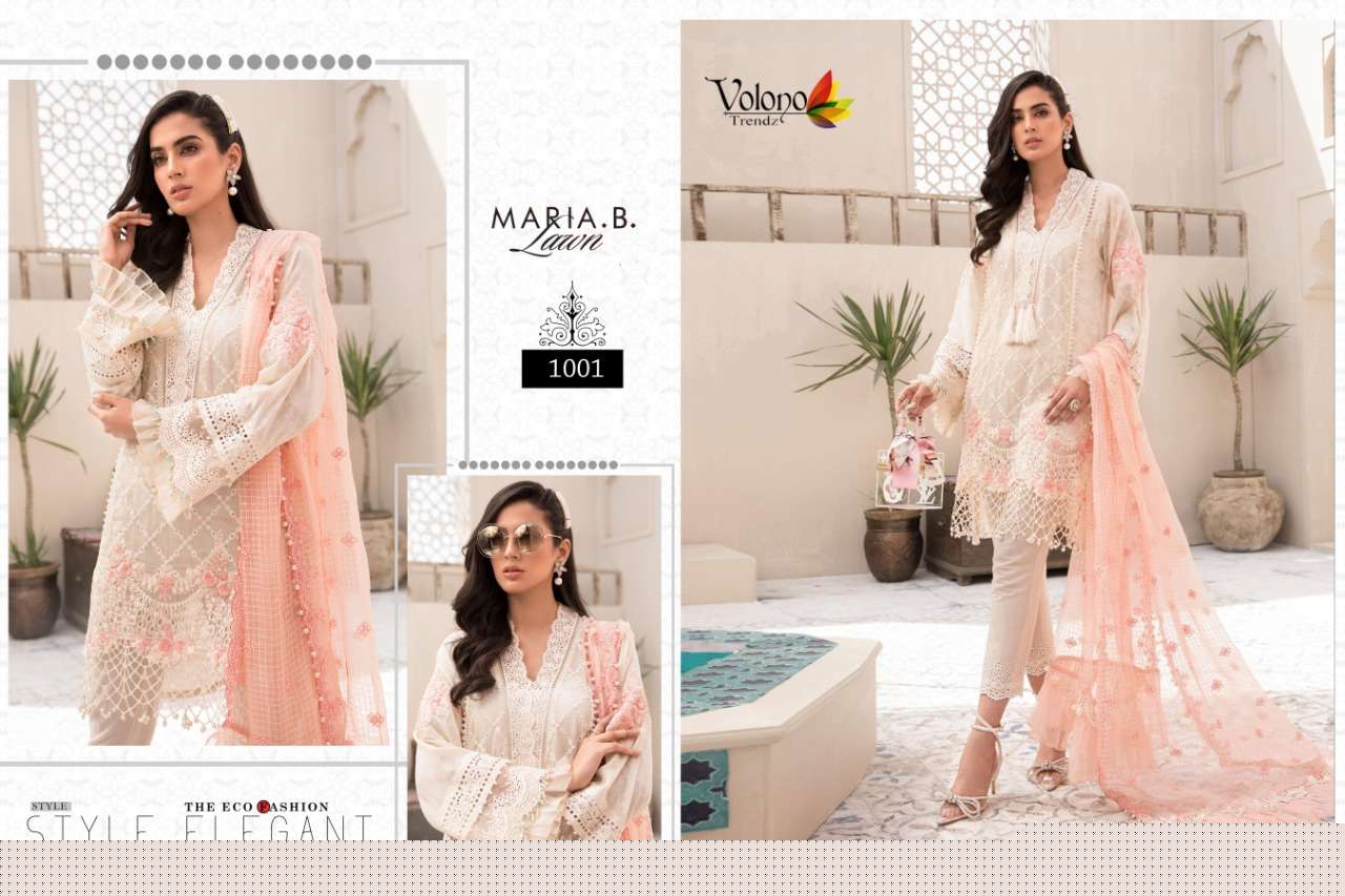 MARIA.B. LAWN BY VOLONO TRENDZ 1001 TO 1002 SERIES BEAUTIFUL PAKISTANI SUITS STYLISH FANCY COLORFUL PARTY WEAR & ETHNIC WEAR CAMBRIC EMBROIDERY DRESSES AT WHOLESALE PRICE