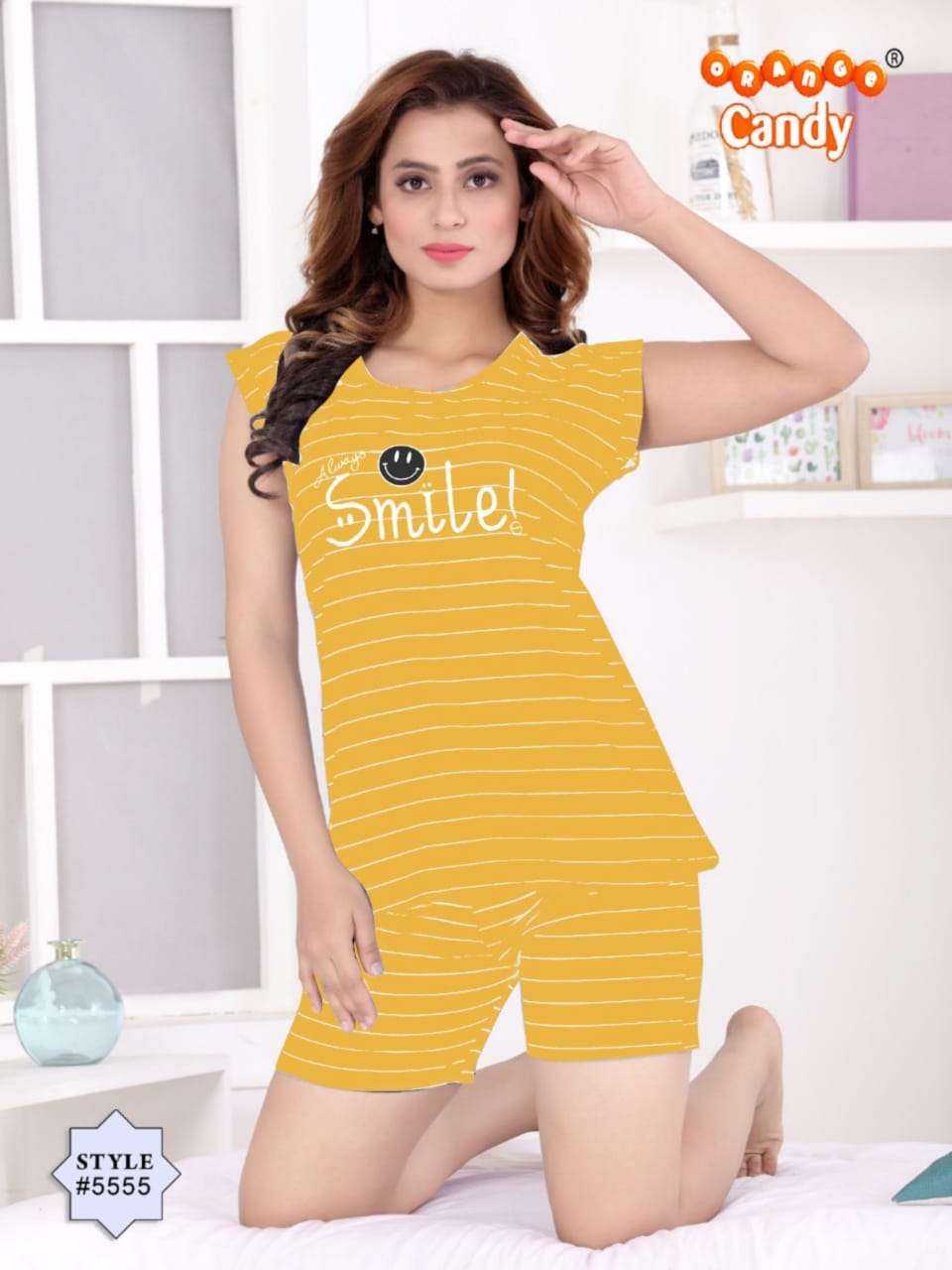 5555 BY ORANGE CANDY 5555-A TO 5555-J SERIES BEAUTIFUL STYLISH FANCY COLORFUL CASUAL WEAR & ETHNIC WEAR HOSIERY COTTON TOPS AND BOTTOM AT WHOLESALE PRICE
