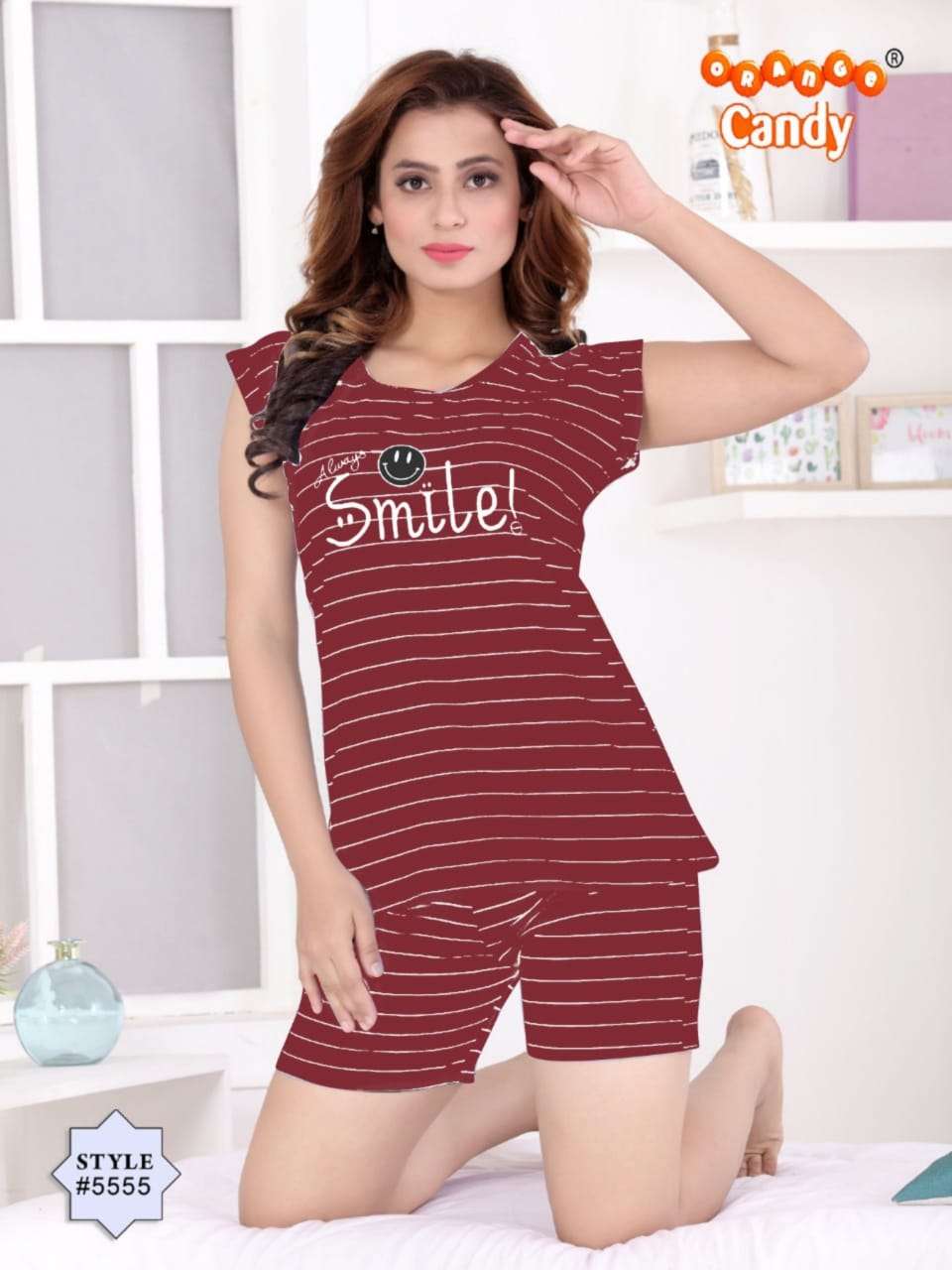 5555 BY ORANGE CANDY 5555-A TO 5555-J SERIES BEAUTIFUL STYLISH FANCY COLORFUL CASUAL WEAR & ETHNIC WEAR HOSIERY COTTON TOPS AND BOTTOM AT WHOLESALE PRICE