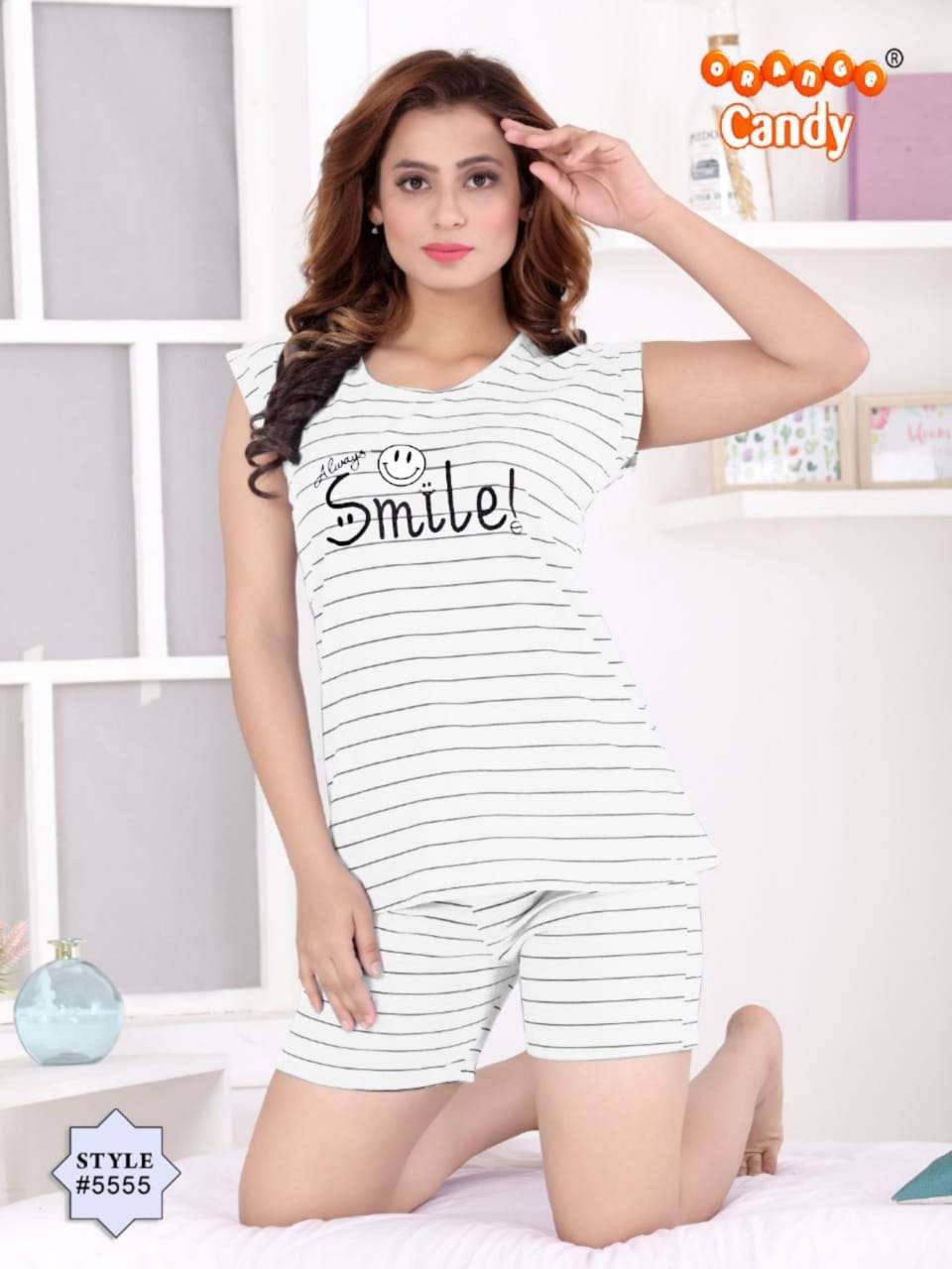 5555 BY ORANGE CANDY 5555-A TO 5555-J SERIES BEAUTIFUL STYLISH FANCY COLORFUL CASUAL WEAR & ETHNIC WEAR HOSIERY COTTON TOPS AND BOTTOM AT WHOLESALE PRICE