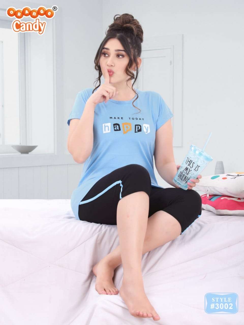 3002 BY ORANGE CANDY 3002-A TO 3002-F SERIES BEAUTIFUL STYLISH FANCY COLORFUL CASUAL WEAR & ETHNIC WEAR HOSIERY COTTON TOPS AND BOTTOM AT WHOLESALE PRICE