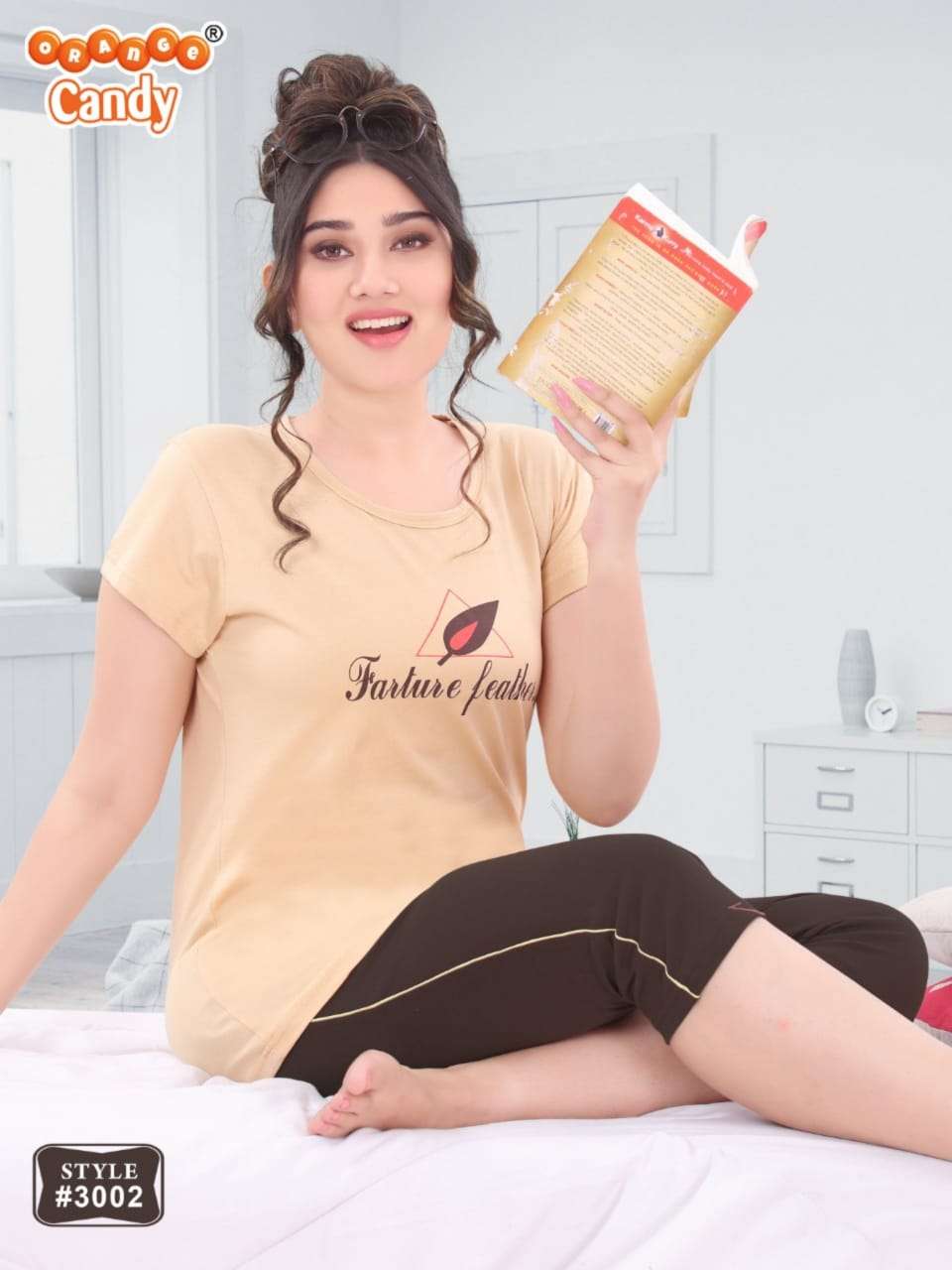 3002 BY ORANGE CANDY 3002-A TO 3002-F SERIES BEAUTIFUL STYLISH FANCY COLORFUL CASUAL WEAR & ETHNIC WEAR HOSIERY COTTON TOPS AND BOTTOM AT WHOLESALE PRICE