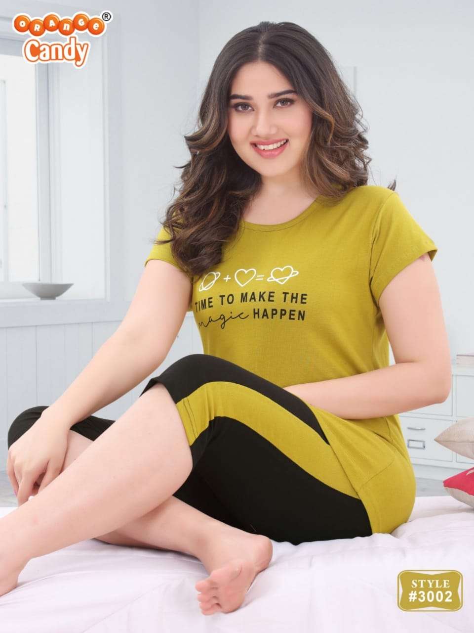 3002 BY ORANGE CANDY 3002-A TO 3002-F SERIES BEAUTIFUL STYLISH FANCY COLORFUL CASUAL WEAR & ETHNIC WEAR HOSIERY COTTON TOPS AND BOTTOM AT WHOLESALE PRICE