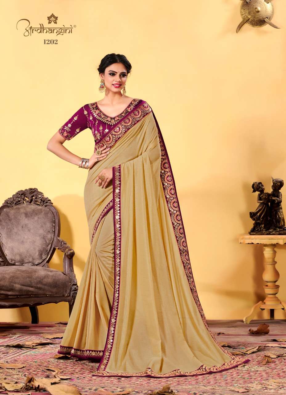 SAKSHI VOL-5 BY ARDHANGINI 1201 TO 1206 SERIES INDIAN TRADITIONAL WEAR COLLECTION BEAUTIFUL STYLISH FANCY COLORFUL PARTY WEAR & OCCASIONAL WEAR HEAVY DOLA SILK SAREES AT WHOLESALE PRICE