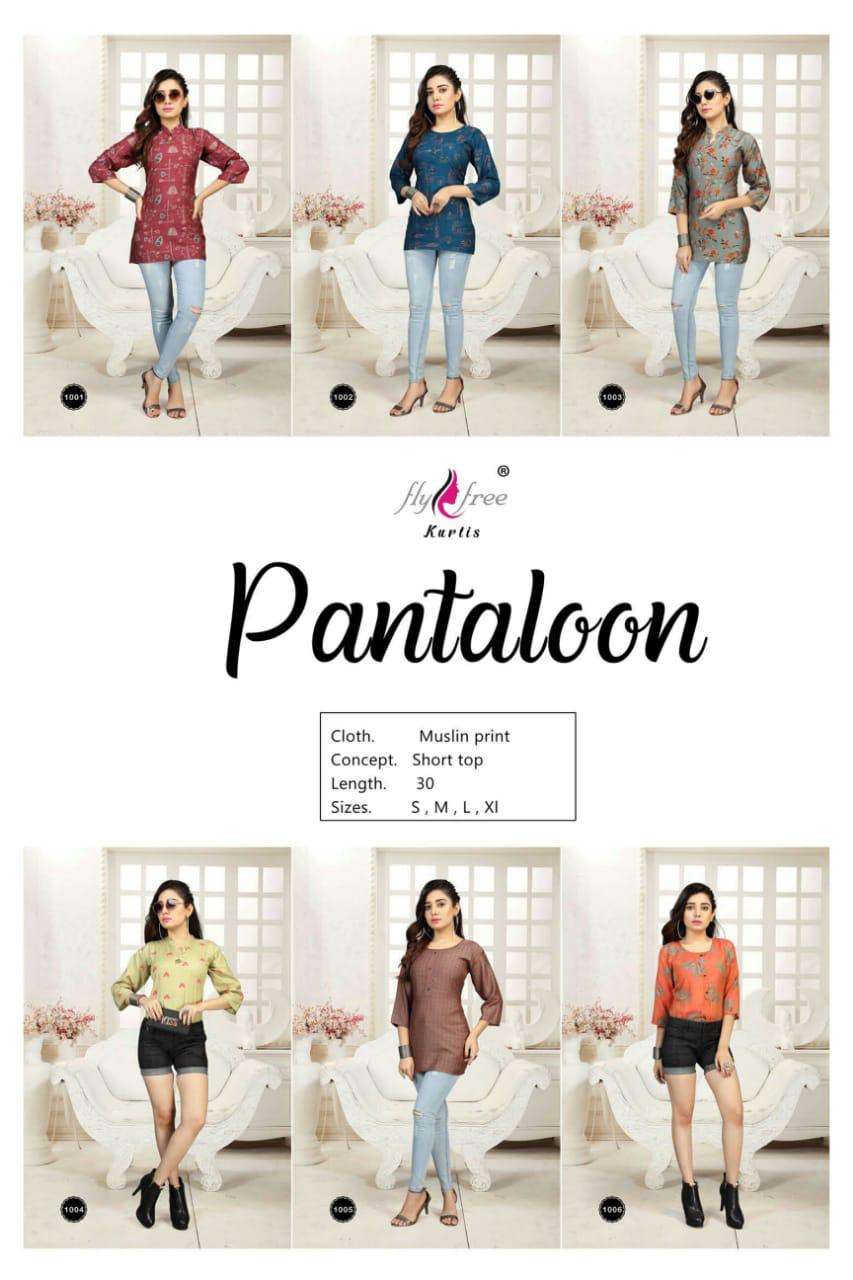 PANTALOON BY FLY FREE 1001 TO 1006 SERIES DESIGNER STYLISH FANCY COLORFUL BEAUTIFUL PARTY WEAR & ETHNIC WEAR COLLECTION HEAVY MUSLIN PRINT TOPS AT WHOLESALE PRICE