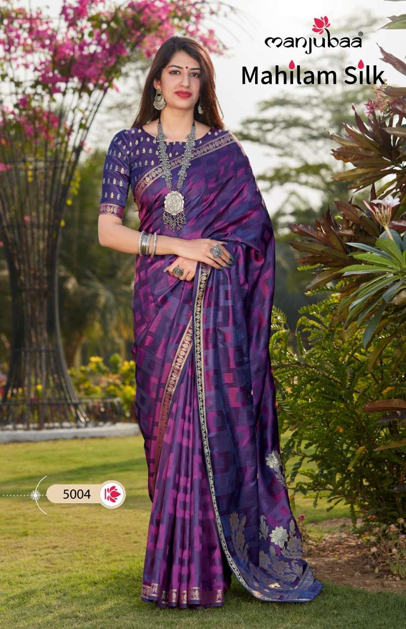 MAHILAM SILK BY MANJUBAA CLOTHING 5001 TO 5006 SERIES INDIAN TRADITIONAL WEAR COLLECTION BEAUTIFUL STYLISH FANCY COLORFUL PARTY WEAR & OCCASIONAL WEAR SOFT SILK SAREES AT WHOLESALE PRICE