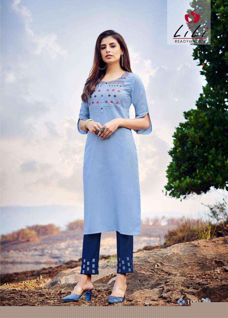 KASTURI BY LILI 1001 TO 1008 SERIES DESIGNER STYLISH FANCY COLORFUL BEAUTIFUL PARTY WEAR & ETHNIC WEAR COLLECTION MAGIC SLUB EMBROIDERED KURTIS WITH BOTTOM AT WHOLESALE PRICE