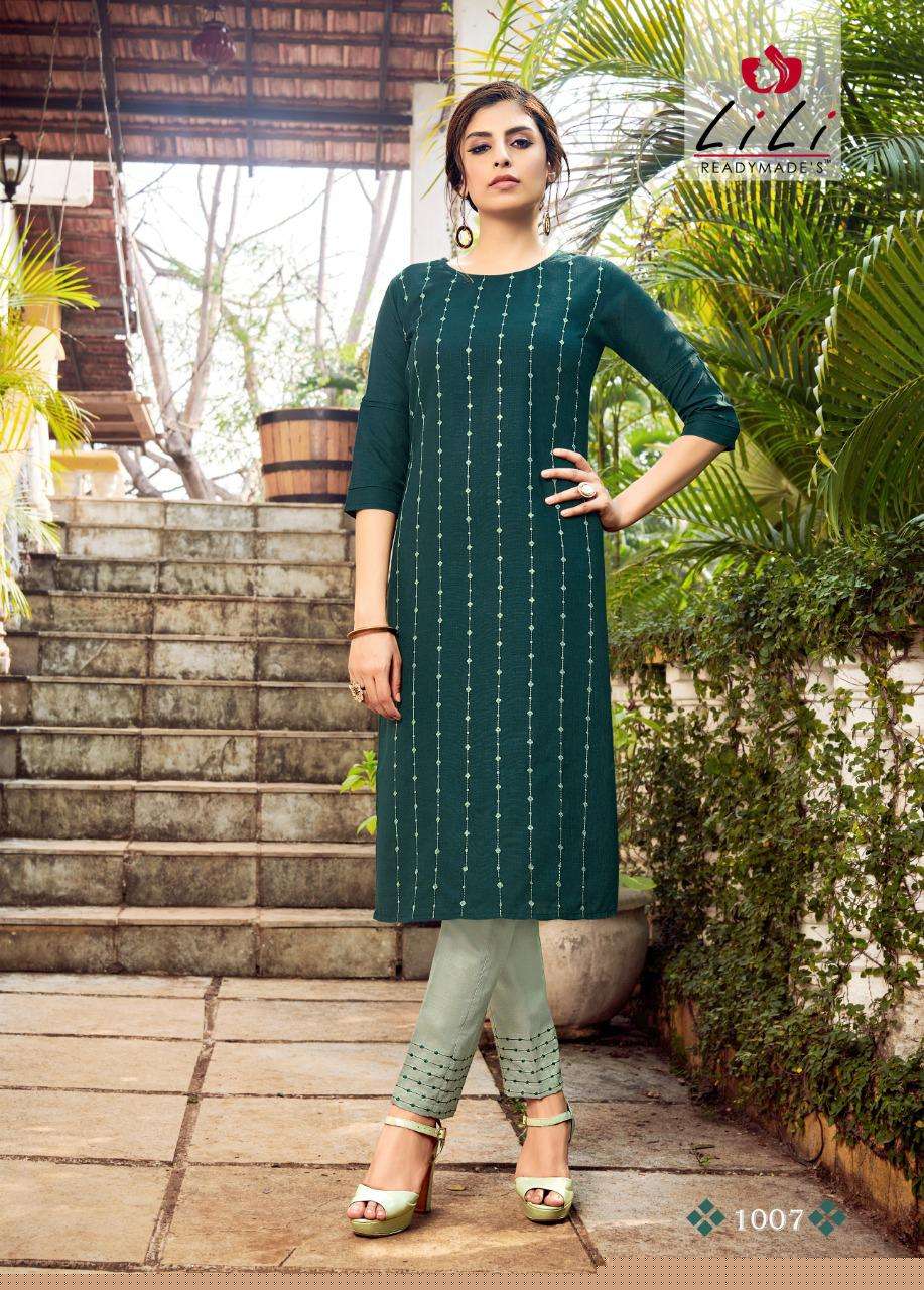KASTURI BY LILI 1001 TO 1008 SERIES DESIGNER STYLISH FANCY COLORFUL BEAUTIFUL PARTY WEAR & ETHNIC WEAR COLLECTION MAGIC SLUB EMBROIDERED KURTIS WITH BOTTOM AT WHOLESALE PRICE