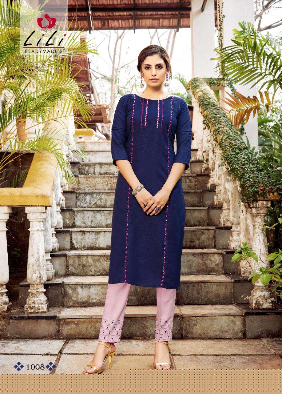 KASTURI BY LILI 1001 TO 1008 SERIES DESIGNER STYLISH FANCY COLORFUL BEAUTIFUL PARTY WEAR & ETHNIC WEAR COLLECTION MAGIC SLUB EMBROIDERED KURTIS WITH BOTTOM AT WHOLESALE PRICE