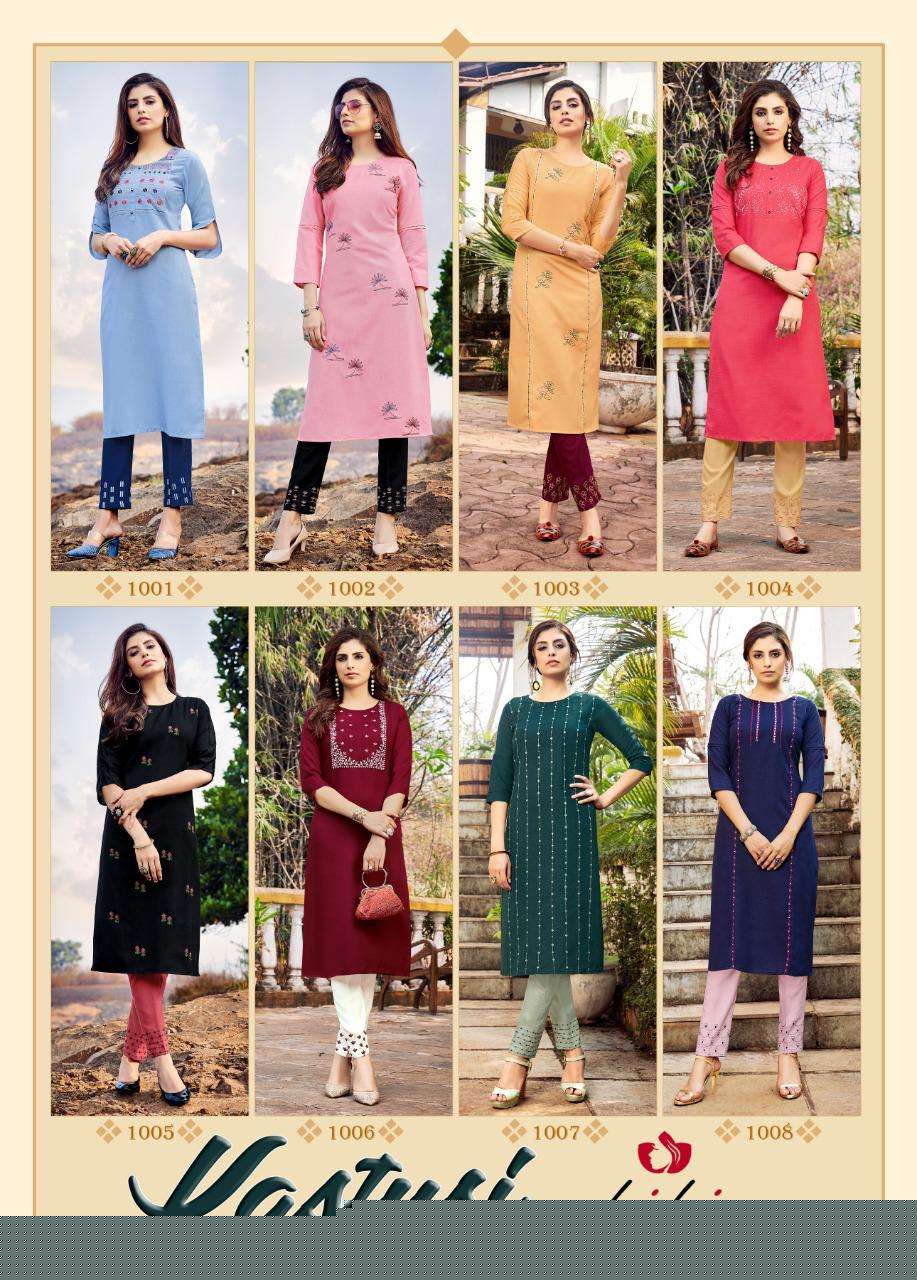 KASTURI BY LILI 1001 TO 1008 SERIES DESIGNER STYLISH FANCY COLORFUL BEAUTIFUL PARTY WEAR & ETHNIC WEAR COLLECTION MAGIC SLUB EMBROIDERED KURTIS WITH BOTTOM AT WHOLESALE PRICE