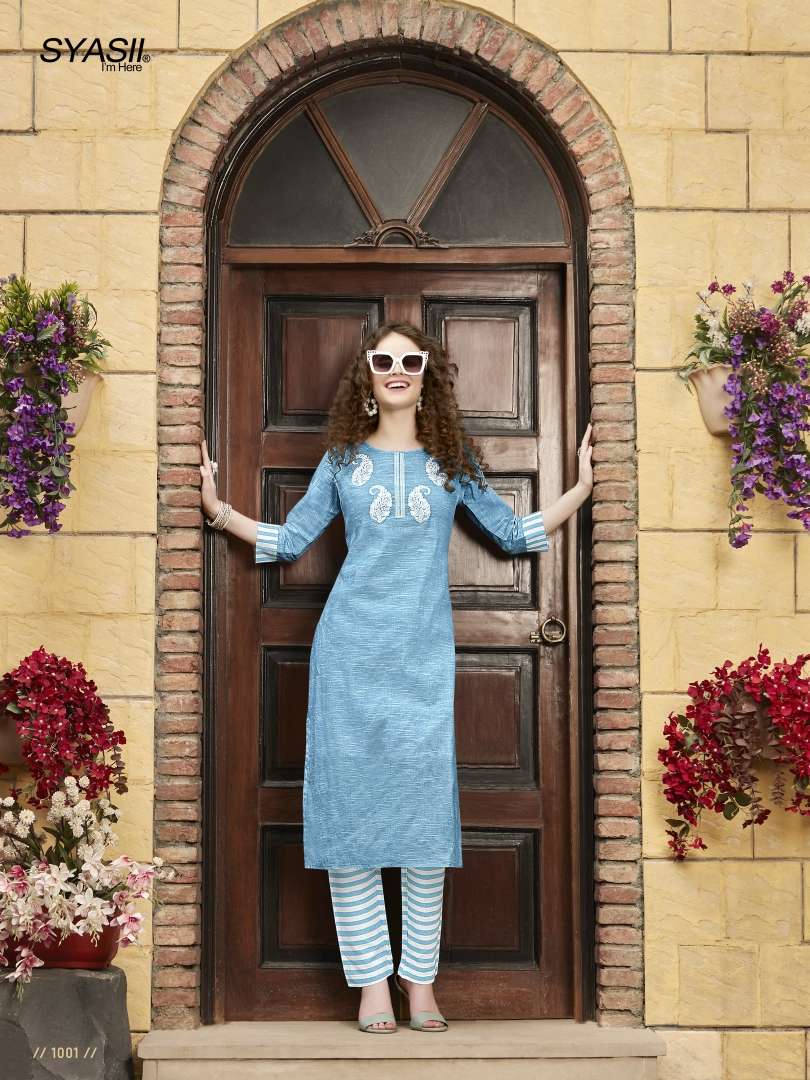 THREAD BY SYASII 1001 TO 1006 SERIES DESIGNER STYLISH FANCY COLORFUL BEAUTIFUL PARTY WEAR & ETHNIC WEAR COLLECTION PURE KHADI COTTON EMBROIDERY KURTIS WITH BOTTOM AT WHOLESALE PRICE