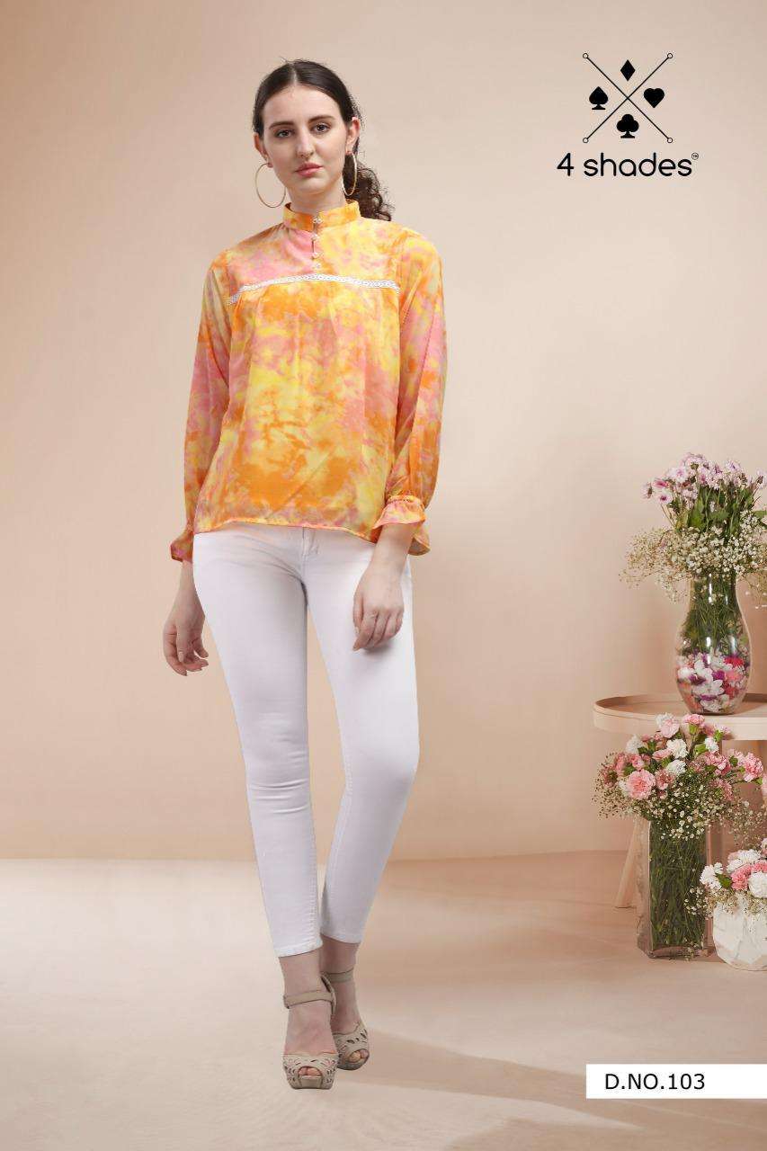 WESTERN VOL-5 BY 4 SHADES 101 TO 104 SERIES DESIGNER STYLISH FANCY COLORFUL BEAUTIFUL PARTY WEAR & ETHNIC WEAR COLLECTION GEORGETTE PRINT KURTIS AT WHOLESALE PRICE