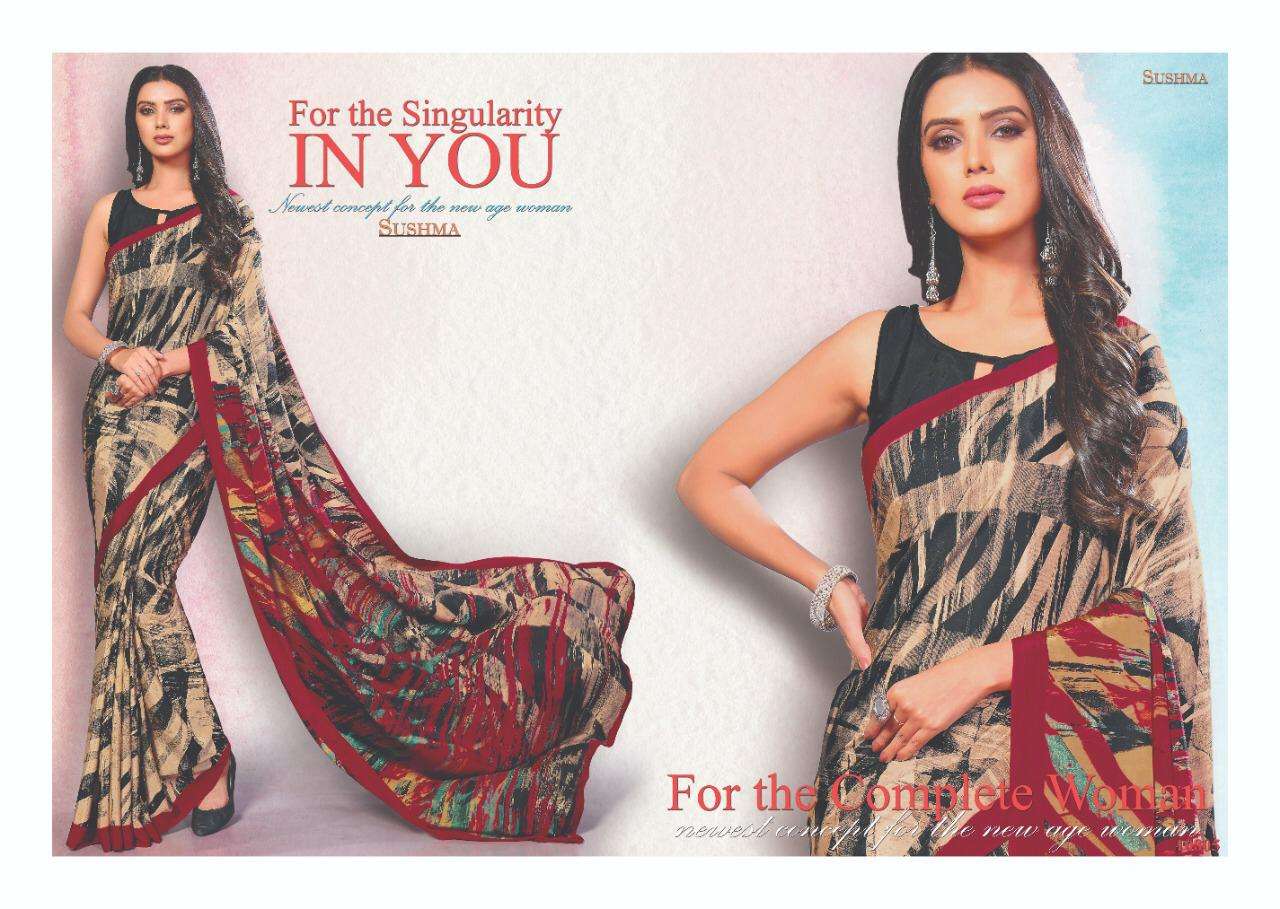 FASHION SHOW BY SUSHMA INDIAN TRADITIONAL WEAR COLLECTION BEAUTIFUL STYLISH FANCY COLORFUL PARTY WEAR & OCCASIONAL WEAR CREPE SAREES AT WHOLESALE PRICE
