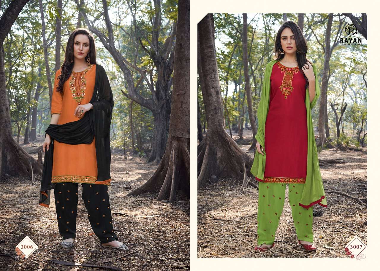 MASTANI VOL-3 BY RAYAN 3001 TO 3008 SERIES BEAUTIFUL PATIYALA SUITS COLORFUL STYLISH FANCY CASUAL WEAR & ETHNIC WEAR JAM COTTON EMBROIDERED DRESSES AT WHOLESALE PRICE