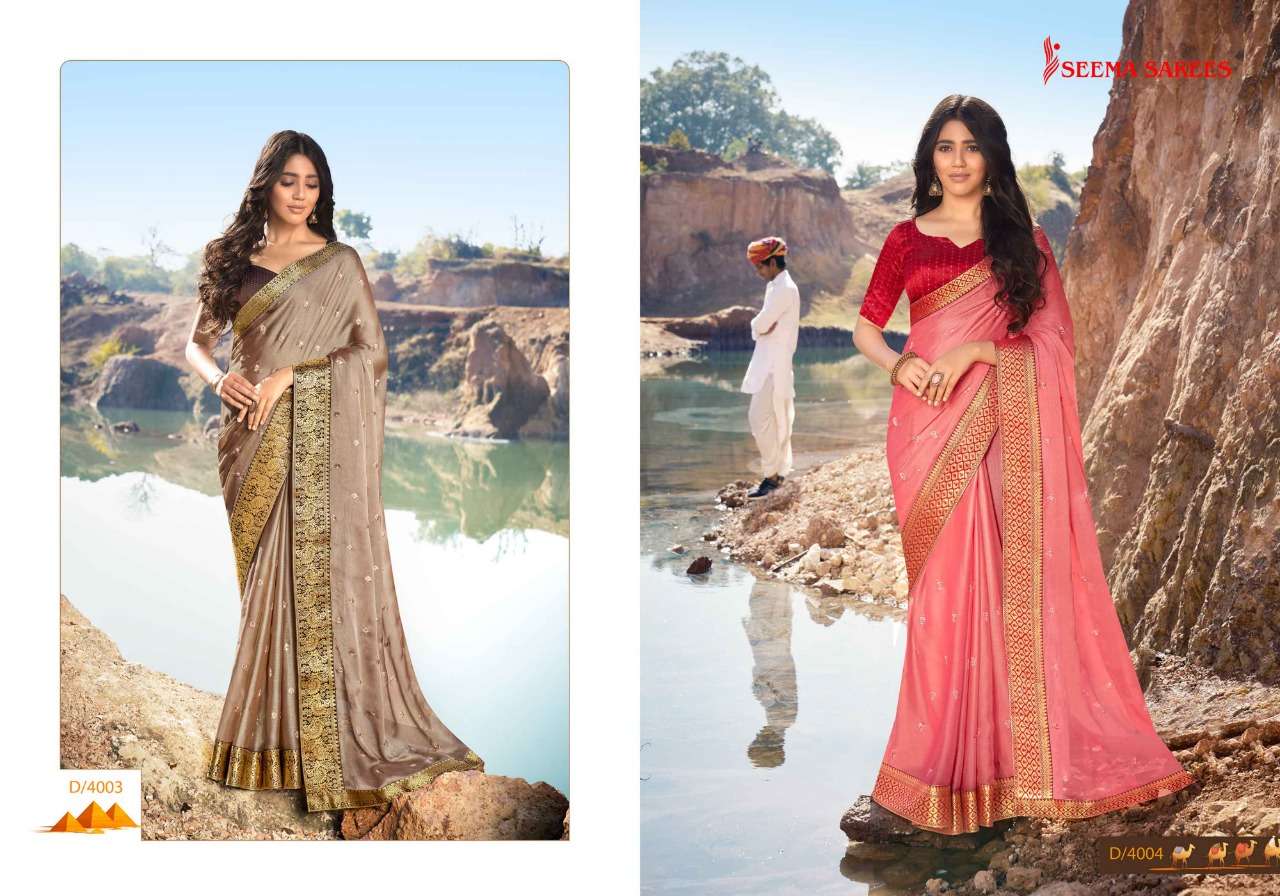 SARV SHRESTHA VOL-2 BY SEEMA SAREES 4001 TO 4008 SERIES INDIAN TRADITIONAL WEAR COLLECTION BEAUTIFUL STYLISH FANCY COLORFUL PARTY WEAR & OCCASIONAL WEAR CHIFFON EMBROIDERED SAREES AT WHOLESALE PRICE