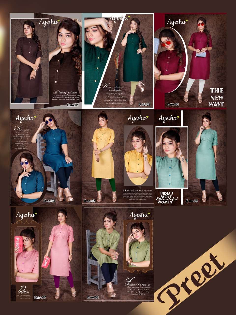 PREET BY AYESHA 01 TO 08 SERIES DESIGNER STYLISH FANCY COLORFUL BEAUTIFUL PARTY WEAR & ETHNIC WEAR COLLECTION RAYON SLUB KURTIS AT WHOLESALE PRICE