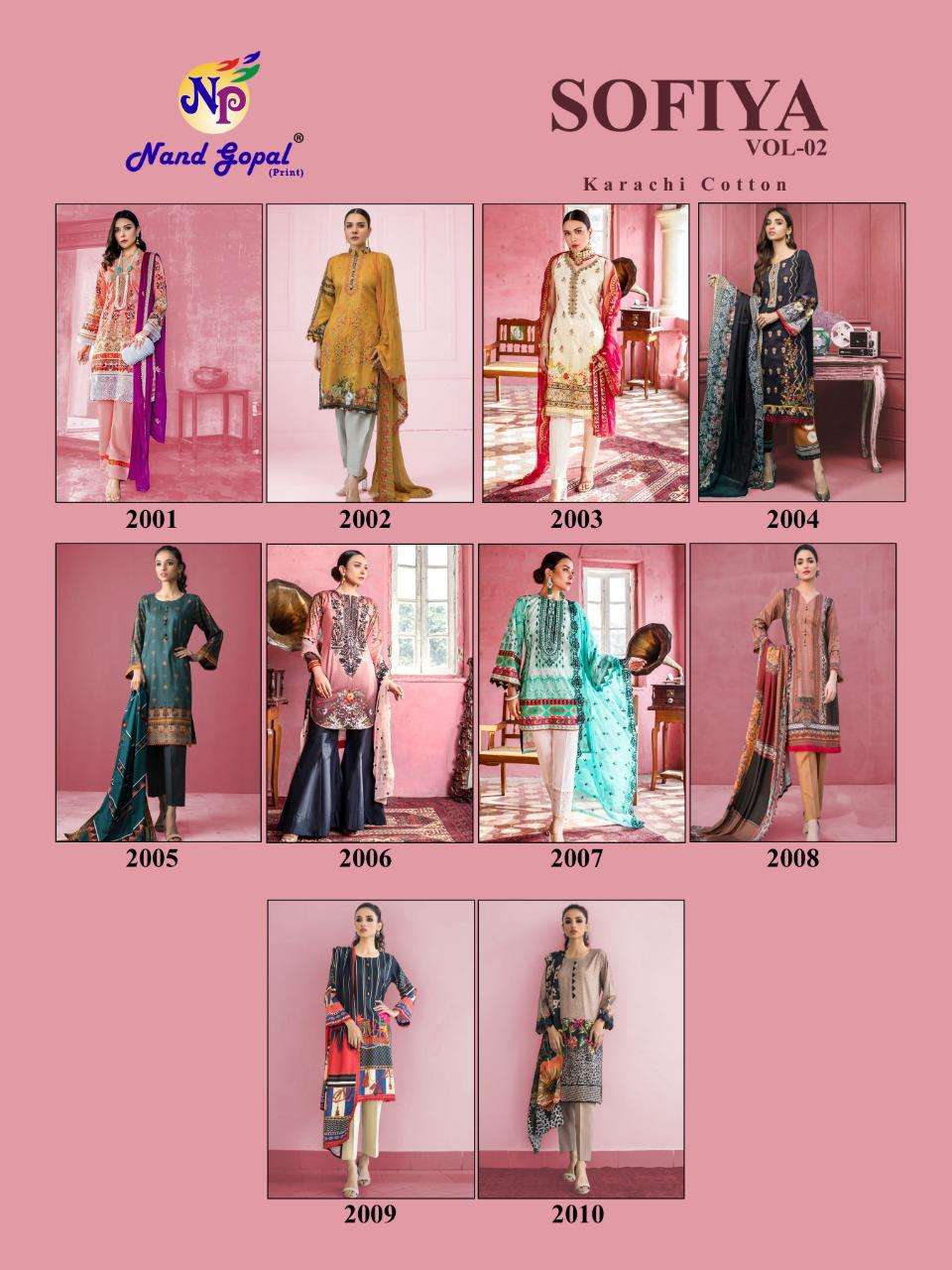 SOFIYA VOL-2 BY NAND GOPAL PRINTS 2001 TO 2010 SERIES BEAUTIFUL SUITS COLORFUL STYLISH FANCY CASUAL WEAR & ETHNIC WEAR PURE COTTON PRINT DRESSES AT WHOLESALE PRICE