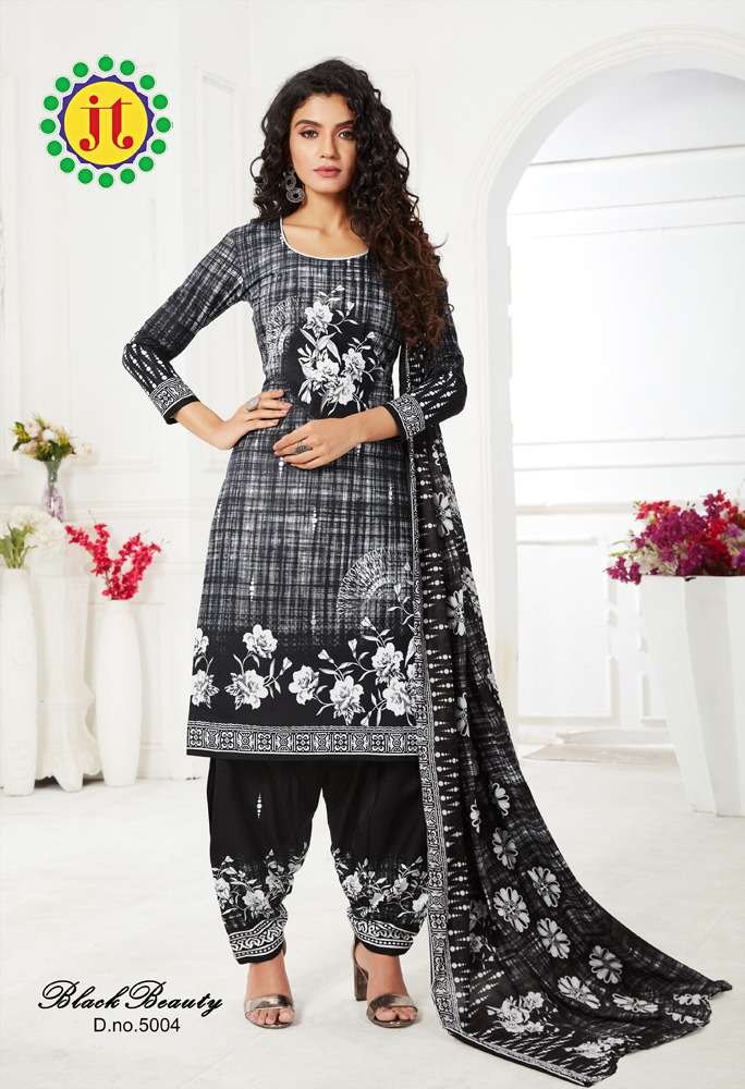 BLACK BEAUTY VOL-5 BY JT 5001 TO 5012 SERIES BEAUTIFUL SUITS COLORFUL STYLISH FANCY CASUAL WEAR & ETHNIC WEAR HEAVY COTTON DRESSES AT WHOLESALE PRICE