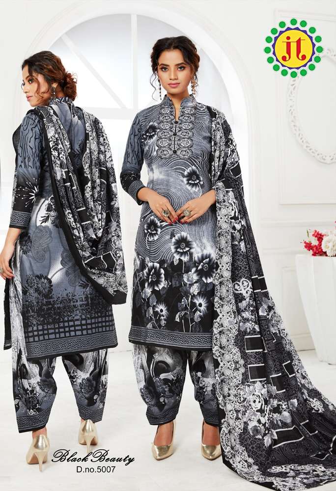 BLACK BEAUTY VOL-5 BY JT 5001 TO 5012 SERIES BEAUTIFUL SUITS COLORFUL STYLISH FANCY CASUAL WEAR & ETHNIC WEAR HEAVY COTTON DRESSES AT WHOLESALE PRICE