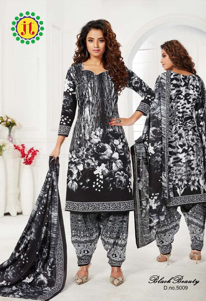 BLACK BEAUTY VOL-5 BY JT 5001 TO 5012 SERIES BEAUTIFUL SUITS COLORFUL STYLISH FANCY CASUAL WEAR & ETHNIC WEAR HEAVY COTTON DRESSES AT WHOLESALE PRICE