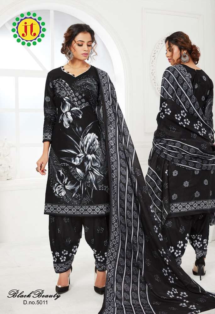 BLACK BEAUTY VOL-5 BY JT 5001 TO 5012 SERIES BEAUTIFUL SUITS COLORFUL STYLISH FANCY CASUAL WEAR & ETHNIC WEAR HEAVY COTTON DRESSES AT WHOLESALE PRICE