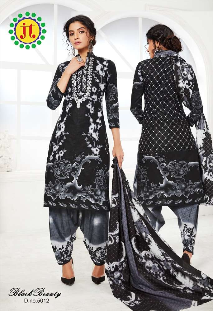 BLACK BEAUTY VOL-5 BY JT 5001 TO 5012 SERIES BEAUTIFUL SUITS COLORFUL STYLISH FANCY CASUAL WEAR & ETHNIC WEAR HEAVY COTTON DRESSES AT WHOLESALE PRICE