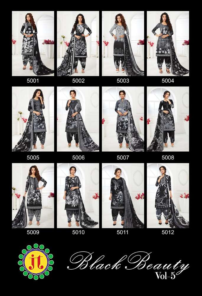 BLACK BEAUTY VOL-5 BY JT 5001 TO 5012 SERIES BEAUTIFUL SUITS COLORFUL STYLISH FANCY CASUAL WEAR & ETHNIC WEAR HEAVY COTTON DRESSES AT WHOLESALE PRICE