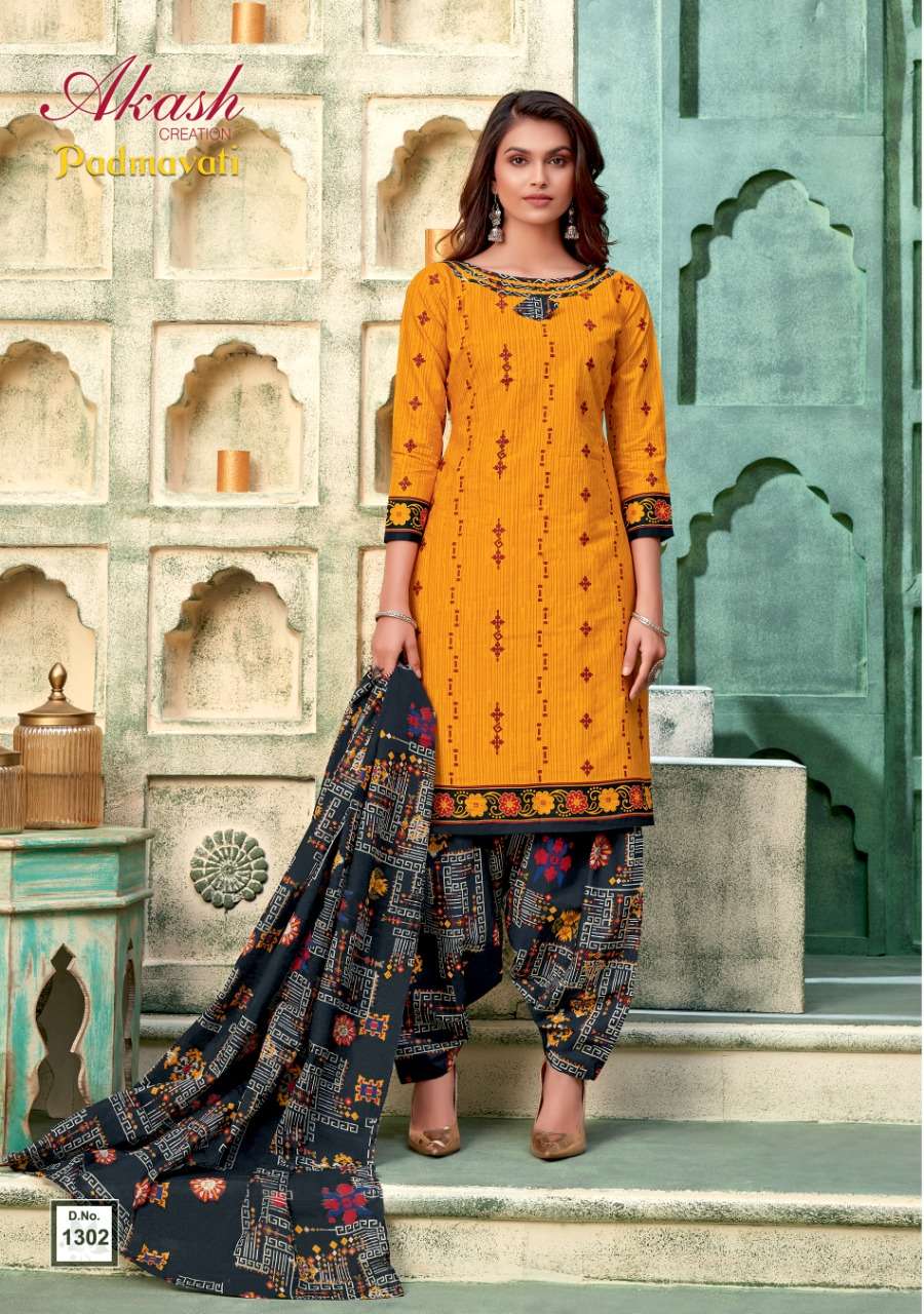PADMAVATI VOL-13 BY AKASH CREATION 1301 TO 1310 SERIES BEAUTIFUL STYLISH SUITS FANCY COLORFUL CASUAL WEAR & ETHNIC WEAR & READY TO WEAR COTTON PRINTED DRESSES AT WHOLESALE PRICE