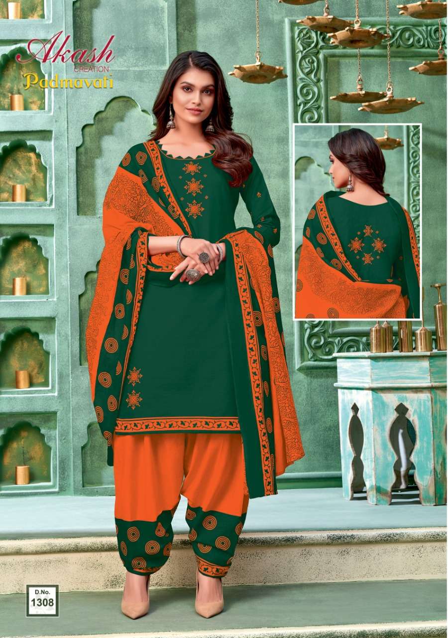 PADMAVATI VOL-13 BY AKASH CREATION 1301 TO 1310 SERIES BEAUTIFUL STYLISH SUITS FANCY COLORFUL CASUAL WEAR & ETHNIC WEAR & READY TO WEAR COTTON PRINTED DRESSES AT WHOLESALE PRICE