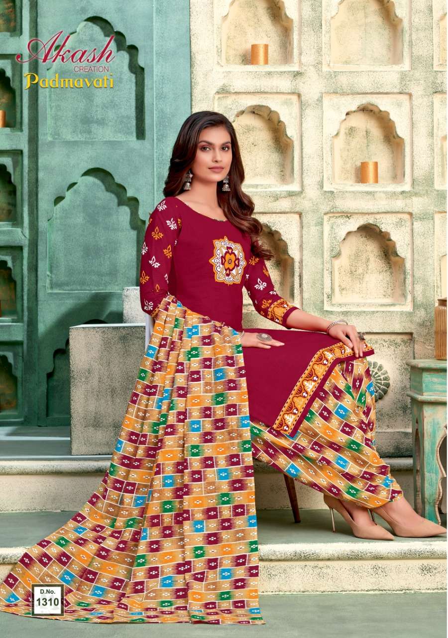 PADMAVATI VOL-13 BY AKASH CREATION 1301 TO 1310 SERIES BEAUTIFUL STYLISH SUITS FANCY COLORFUL CASUAL WEAR & ETHNIC WEAR & READY TO WEAR COTTON PRINTED DRESSES AT WHOLESALE PRICE