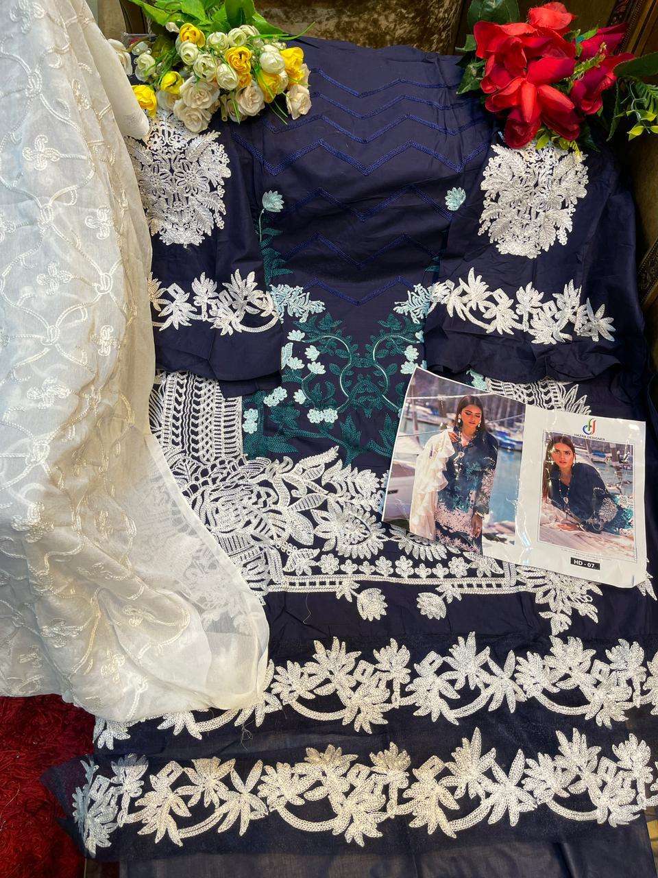 HAZRA 07 COLOURS BY HAZRA DESIGNER 07-A TO 07-B SERIES BEAUTIFUL SUITS STYLISH FANCY COLORFUL PARTY WEAR & OCCASIONAL WEAR COTTON EMBROIDERED DRESSES AT WHOLESALE PRICE