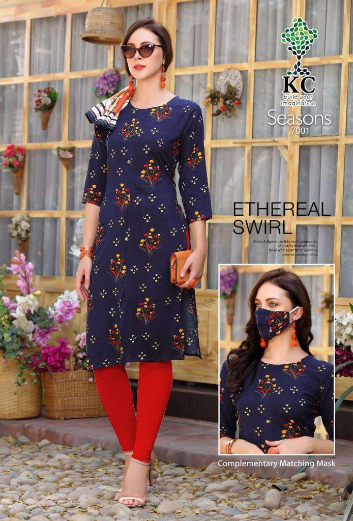 SEASONS VOL-7 BY KC 7001 TO 7008 SERIES STYLISH FANCY BEAUTIFUL COLORFUL CASUAL WEAR & ETHNIC WEAR HEAVY RAYON PRINT KURTIS AT WHOLESALE PRICE