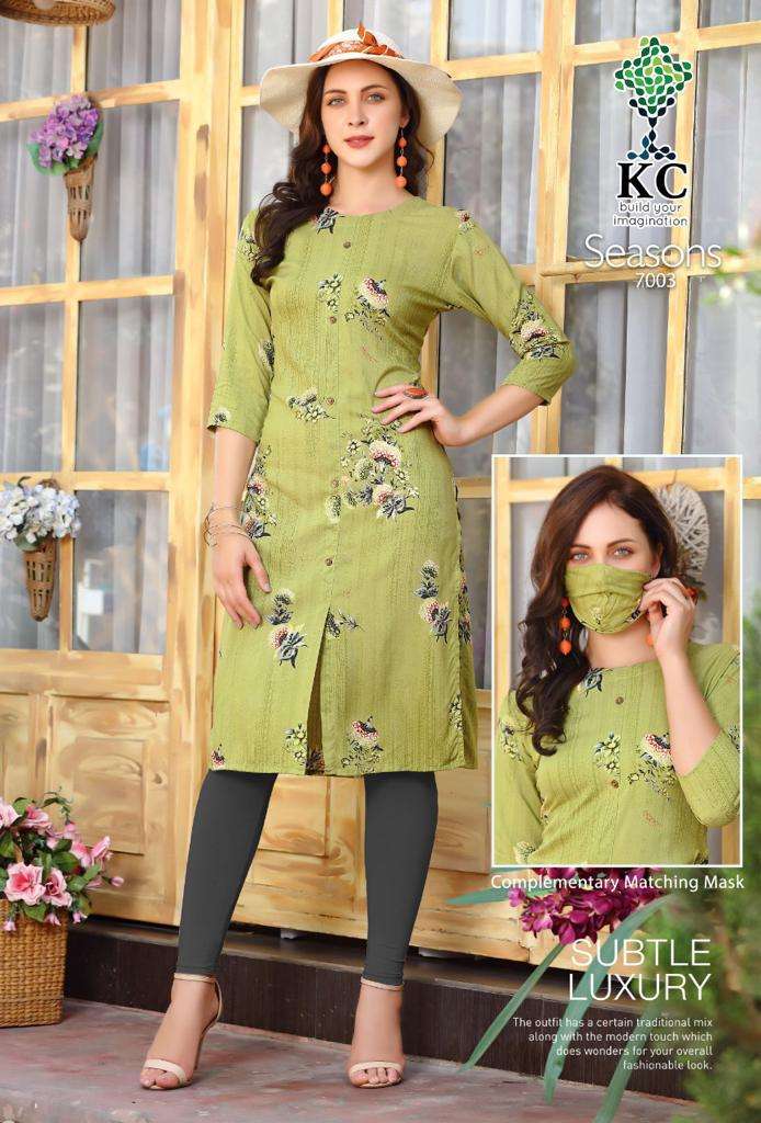SEASONS VOL-7 BY KC 7001 TO 7008 SERIES STYLISH FANCY BEAUTIFUL COLORFUL CASUAL WEAR & ETHNIC WEAR HEAVY RAYON PRINT KURTIS AT WHOLESALE PRICE